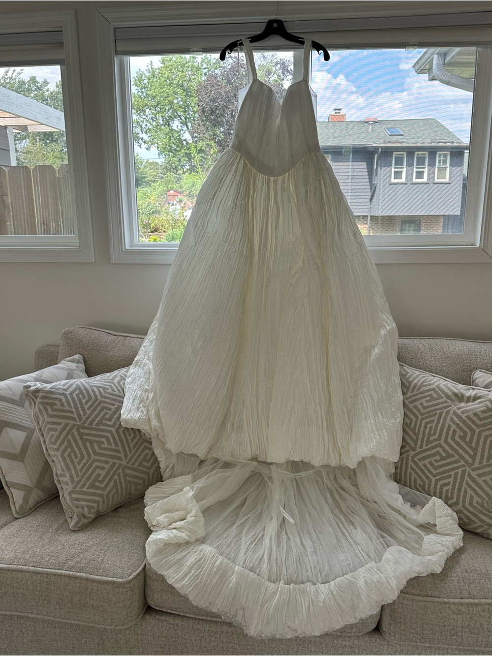 Jenny Yoo Aria Crinkled Habotai Corset Basque-Waist A-Line Wedding Gown - Picture 3 of 8